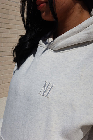 Oversized Ash grey Signature Plush hoodie made from 100% cotton with 3D tonal INTIMISSY branding