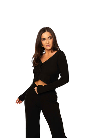 AZURA twist long sleeve lounge top with front twist detail soft stretch fabric INTIMISSY matching set Australia